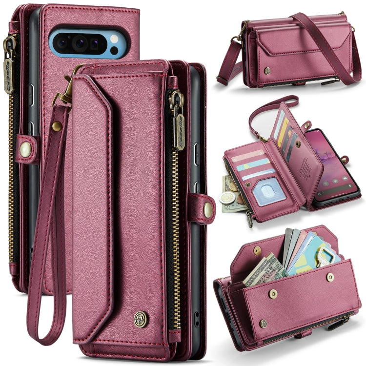 For Google Pixel 9 Pro XL CaseMe C36 Card Slots Zipper Wallet RFID Anti-theft Leather Phone Case(Wine) - Google Cases by CaseMe | Online Shopping South Africa | PMC Jewellery | Buy Now Pay Later Mobicred