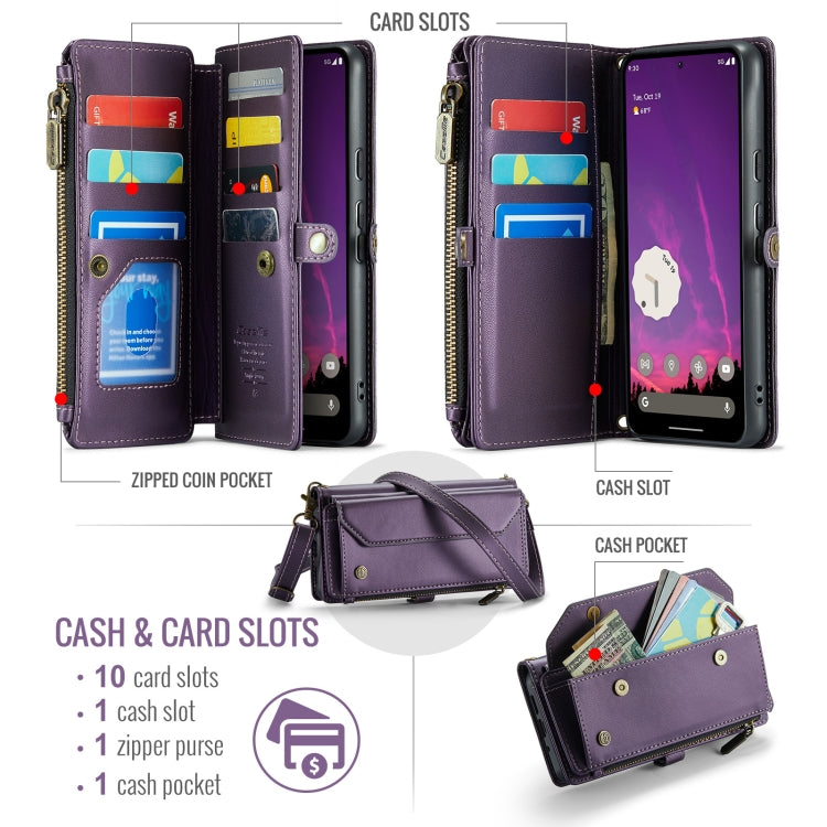 For Google Pixel 9 Pro XL CaseMe C36 Card Slots Zipper Wallet RFID Anti-theft Leather Phone Case(Purple) - Google Cases by CaseMe | Online Shopping South Africa | PMC Jewellery | Buy Now Pay Later Mobicred