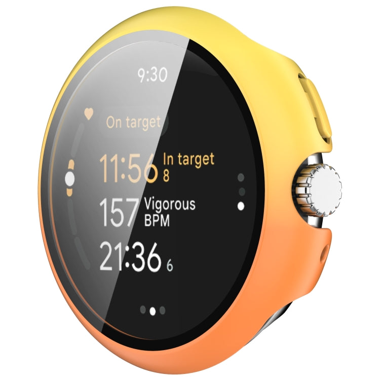 For Google Pixel Watch 3 45mm PC + Tempered Film Integrated Watch Protective Case(Yellow+Orange) - Watch Cases by PMC TechLife | Online Shopping South Africa | PMC TechLife | Buy Now Pay Later Mobicred