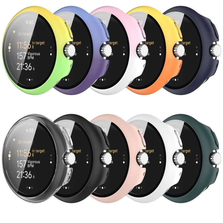 For Google Pixel Watch 3 41mm PC + Tempered Film Integrated Watch Protective Case(Yellow+Green) - Watch Cases by PMC TechLife | Online Shopping South Africa | PMC TechLife | Buy Now Pay Later Mobicred