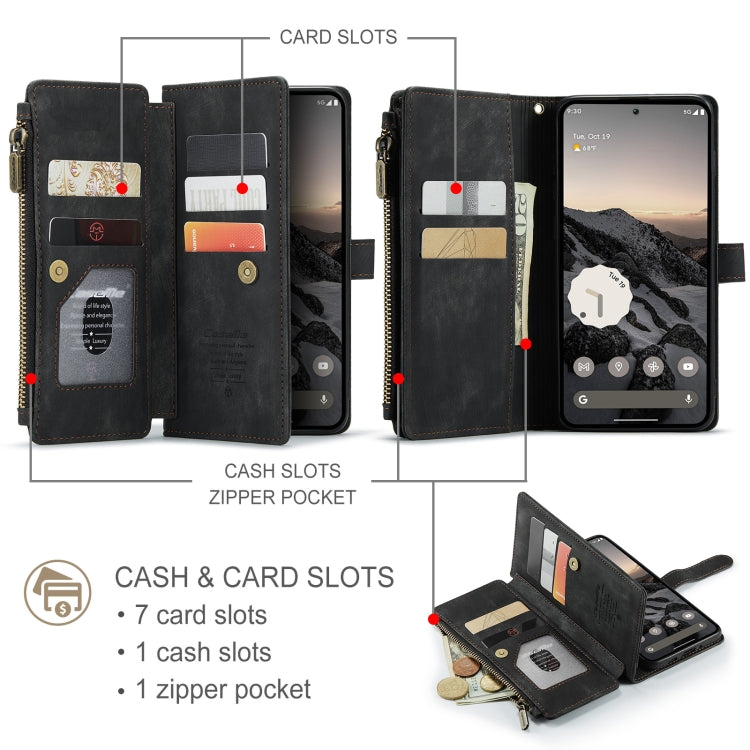 For Google Pixel 9 / 9 Pro CaseMe C30 Card Slots Zipper Wallet Leather Phone Case(Black) - Google Cases by CaseMe | Online Shopping South Africa | PMC Jewellery | Buy Now Pay Later Mobicred