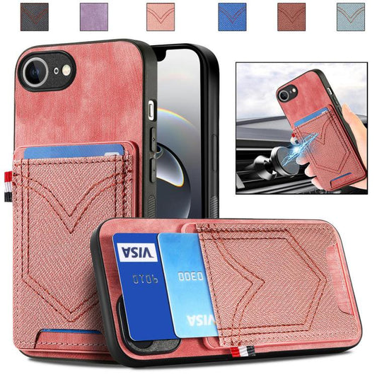 For iPhone 16e Denim Texture Leather Skin Phone Case with Card Slot(Pink) - iPhone 16e Cases by PMC Jewellery | Online Shopping South Africa | PMC Jewellery | Buy Now Pay Later Mobicred