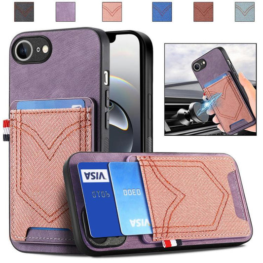 For iPhone 16e Denim Texture Leather Skin Phone Case with Card Slot(Purple) - iPhone 16e Cases by PMC Jewellery | Online Shopping South Africa | PMC Jewellery | Buy Now Pay Later Mobicred