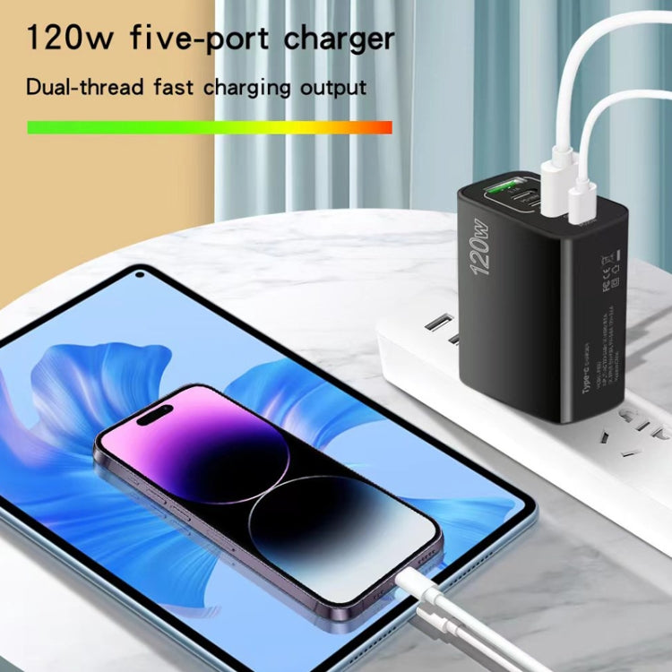 120W 3 PD Type-C Dual USB Multi Port Quick Charger for Mobile Phones, US Plug(Black) - USB Charger by PMC Jewellery | Online Shopping South Africa | PMC Jewellery | Buy Now Pay Later Mobicred