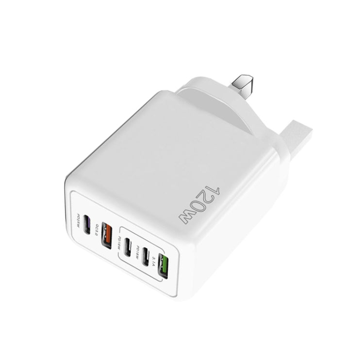 120W 3 PD Type-C Dual USB Multi Port Charger for Mobile Phones, UK Plug(White) - USB Charger by PMC Jewellery | Online Shopping South Africa | PMC Jewellery | Buy Now Pay Later Mobicred