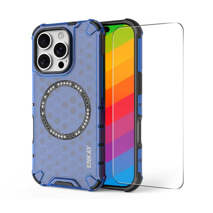 For iPhone 15 Pro Max ENKAY Hat-Prince Honeycomb MagSafe Shockproof Phone Case with Large Arc Edge Film(Blue) - iPhone 15 Pro Max Cases by ENKAY | Online Shopping South Africa | PMC Jewellery | Buy Now Pay Later Mobicred