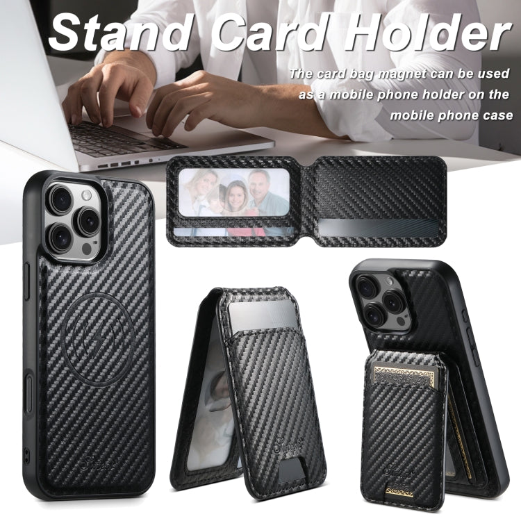 For iPhone 15 Pro Suteni TXWH18 Carbon Fiber Texture Detachable Wallet MagSafe Phone Case(Black) - iPhone 15 Pro Cases by Suteni | Online Shopping South Africa | PMC Jewellery | Buy Now Pay Later Mobicred