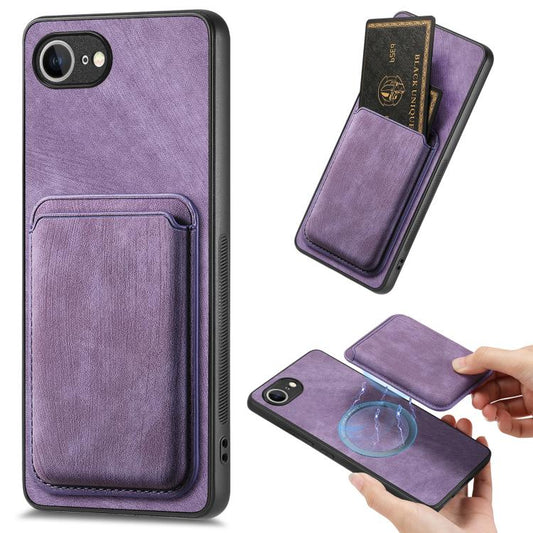 For iPhone 16e Retro Leather Card Bag Magnetic Phone Case(Purple) - iPhone 16e Cases by PMC Jewellery | Online Shopping South Africa | PMC Jewellery | Buy Now Pay Later Mobicred