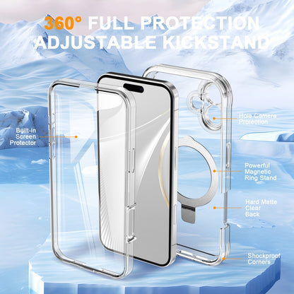 For iPhone 16 Plus Skin Feel MagSafe Holder 360 Full Body Phone Case(Transparent) - iPhone 16 Plus Cases by PMC Jewellery | Online Shopping South Africa | PMC Jewellery | Buy Now Pay Later Mobicred