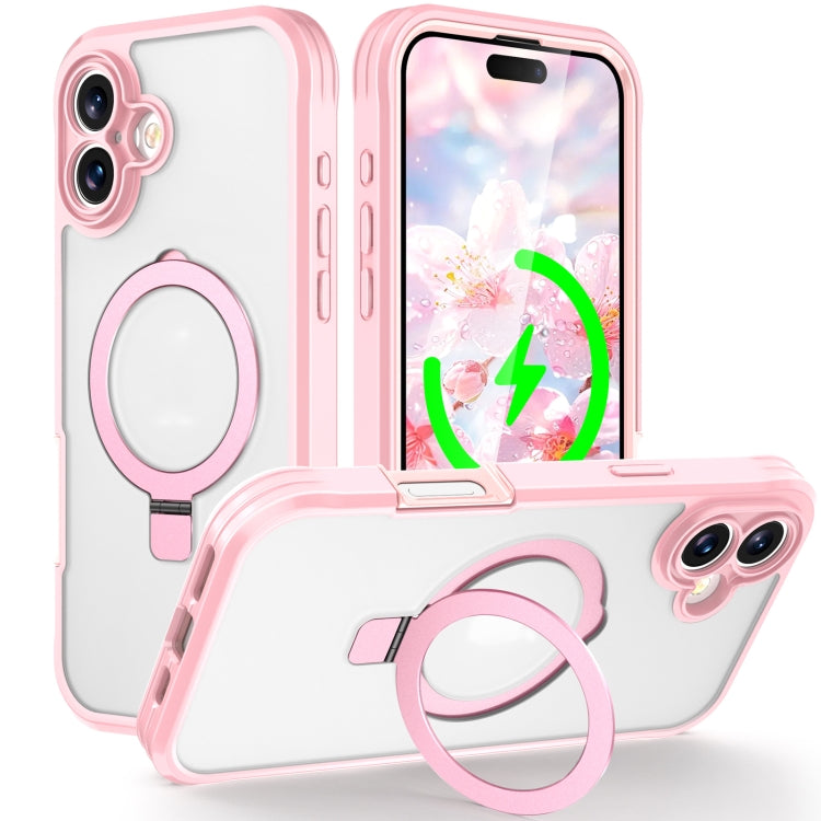 For iPhone 16 Skin Feel MagSafe Holder 360 Full Body Phone Case(Pink) - iPhone 16 Cases by PMC Jewellery | Online Shopping South Africa | PMC Jewellery | Buy Now Pay Later Mobicred