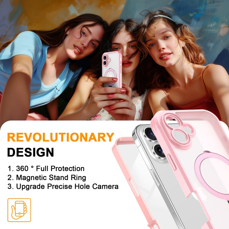 For iPhone 16 Skin Feel MagSafe Holder 360 Full Body Phone Case(Pink) - iPhone 16 Cases by PMC Jewellery | Online Shopping South Africa | PMC Jewellery | Buy Now Pay Later Mobicred