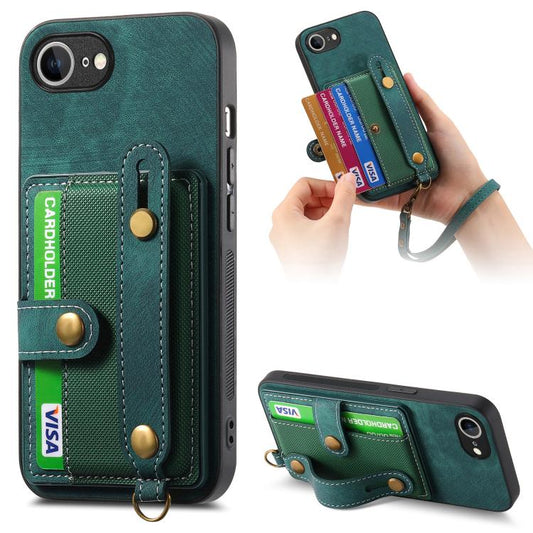 For iPhone 16e Retro Cross Wristband Wallet Leather Back Phone Case(Green) - iPhone 16e Cases by PMC Jewellery | Online Shopping South Africa | PMC Jewellery | Buy Now Pay Later Mobicred