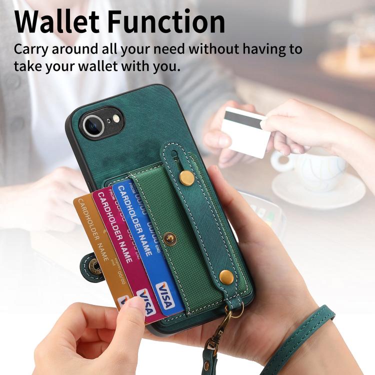 For iPhone 16e Retro Cross Wristband Wallet Leather Back Phone Case(Green) - iPhone 16e Cases by PMC TechLife | Online Shopping South Africa | PMC TechLife | Buy Now Pay Later Mobicred