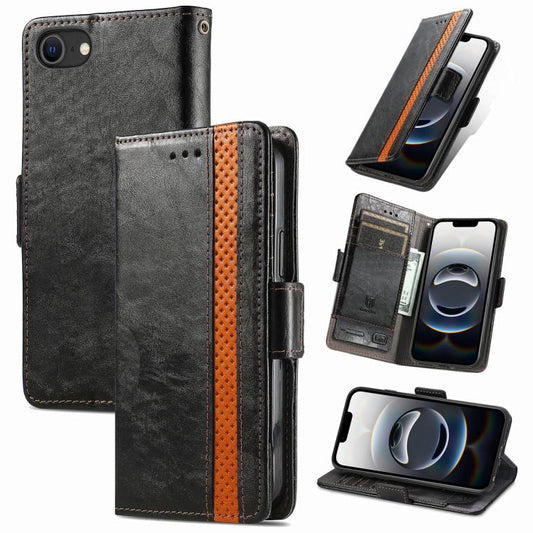 For iPhone 16e CaseNeo Splicing Dual Magnetic Buckle Leather Phone Case(Black) - iPhone 16e Cases by PMC Jewellery | Online Shopping South Africa | PMC Jewellery | Buy Now Pay Later Mobicred