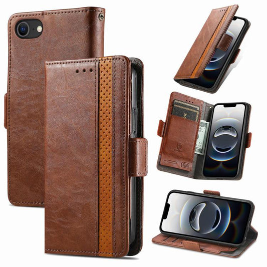 For iPhone 16e CaseNeo Splicing Dual Magnetic Buckle Leather Phone Case(Brown) - iPhone 16e Cases by PMC Jewellery | Online Shopping South Africa | PMC Jewellery | Buy Now Pay Later Mobicred