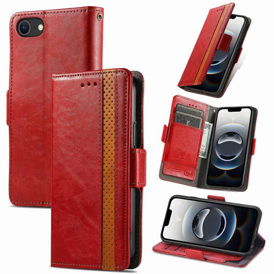 For iPhone 16e CaseNeo Splicing Dual Magnetic Buckle Leather Phone Case(Red) - iPhone 16e Cases by PMC Jewellery | Online Shopping South Africa | PMC Jewellery | Buy Now Pay Later Mobicred