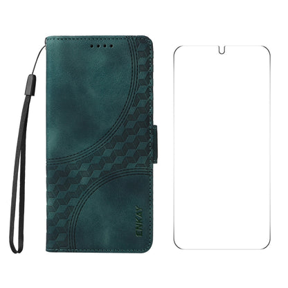 For Samsung Galaxy S25+ / S24+ 5G ENKAY Embossed Rhombus Starry Leather Phone Case with Screen Film(Green) - Galaxy S24+ 5G Cases by ENKAY | Online Shopping South Africa | PMC Jewellery | Buy Now Pay Later Mobicred