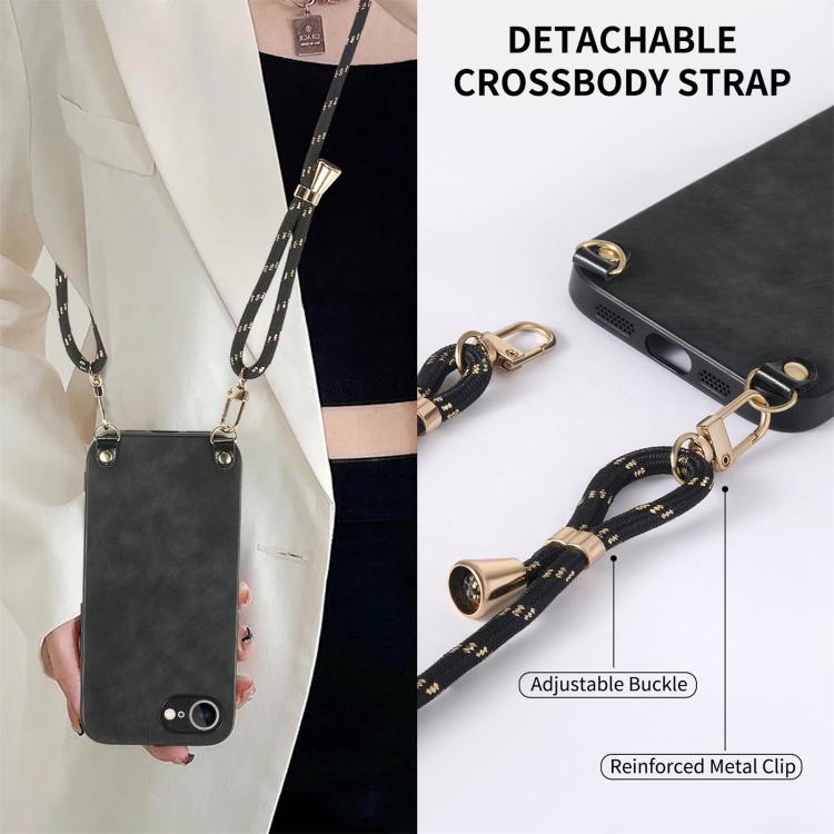 For  iPhone 16e Vintage Leather PC Back Cover Phone Case with Crossbody Strap(Black) - iPhone 16e Cases by PMC TechLife | Online Shopping South Africa | PMC TechLife | Buy Now Pay Later Mobicred
