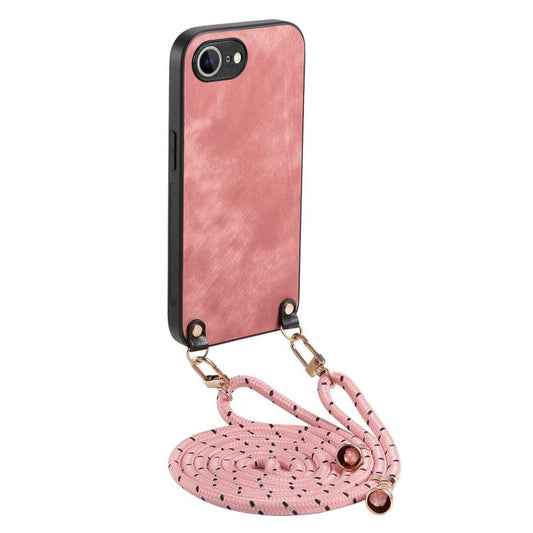 For  iPhone 16e Vintage Leather PC Back Cover Phone Case with Crossbody Strap(Pink) - iPhone 16e Cases by PMC Jewellery | Online Shopping South Africa | PMC Jewellery | Buy Now Pay Later Mobicred