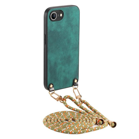 For  iPhone 16e Vintage Leather PC Back Cover Phone Case with Crossbody Strap(Green) - iPhone 16e Cases by PMC Jewellery | Online Shopping South Africa | PMC Jewellery | Buy Now Pay Later Mobicred