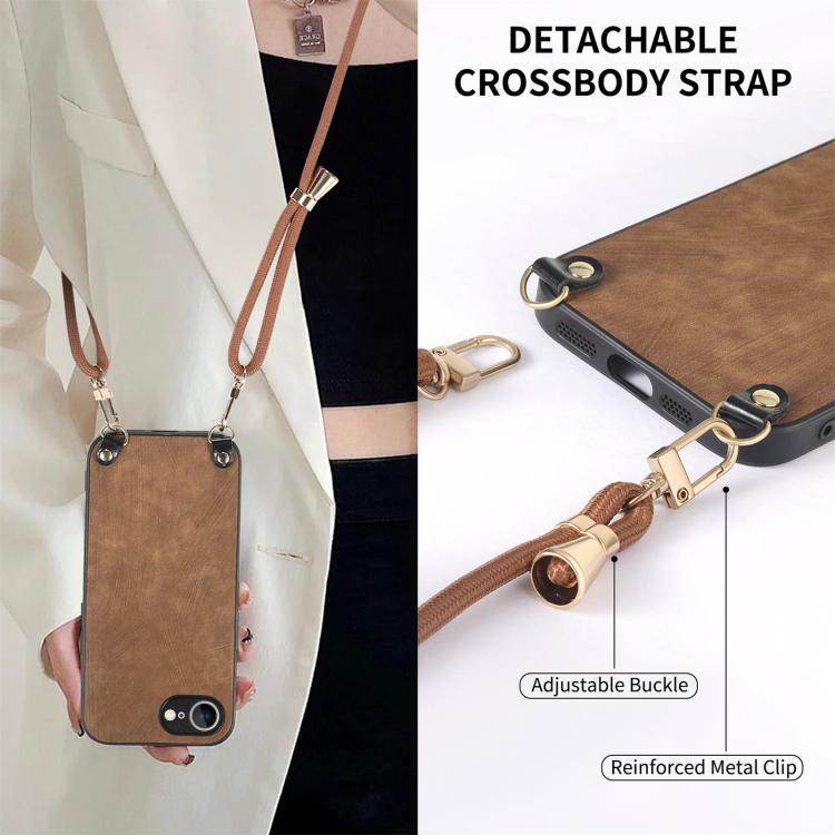 For  iPhone 16e Vintage Leather PC Back Cover Phone Case with Crossbody Strap(Brown) - iPhone 16e Cases by PMC TechLife | Online Shopping South Africa | PMC TechLife | Buy Now Pay Later Mobicred