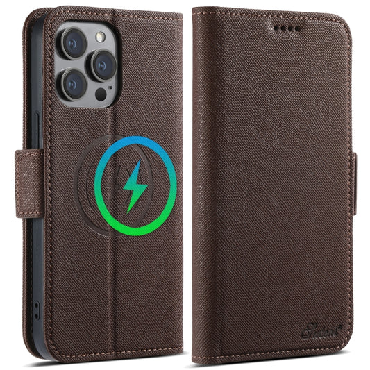 For iPhone 16 Pro Max Suteni J08 Multifunctional Cross Texture MagSafe Leather Phone Case(Brown) - iPhone 16 Pro Max Cases by Suteni | Online Shopping South Africa | PMC Jewellery | Buy Now Pay Later Mobicred