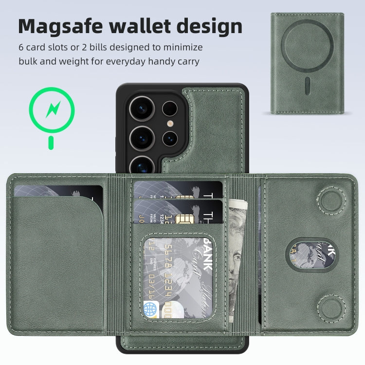 For Samsung Galaxy S25+ 5G Shield Multi-functional MagSafe Card Bag Phone Case(Green) - Galaxy S25+ 5G Cases by PMC Jewellery | Online Shopping South Africa | PMC Jewellery | Buy Now Pay Later Mobicred