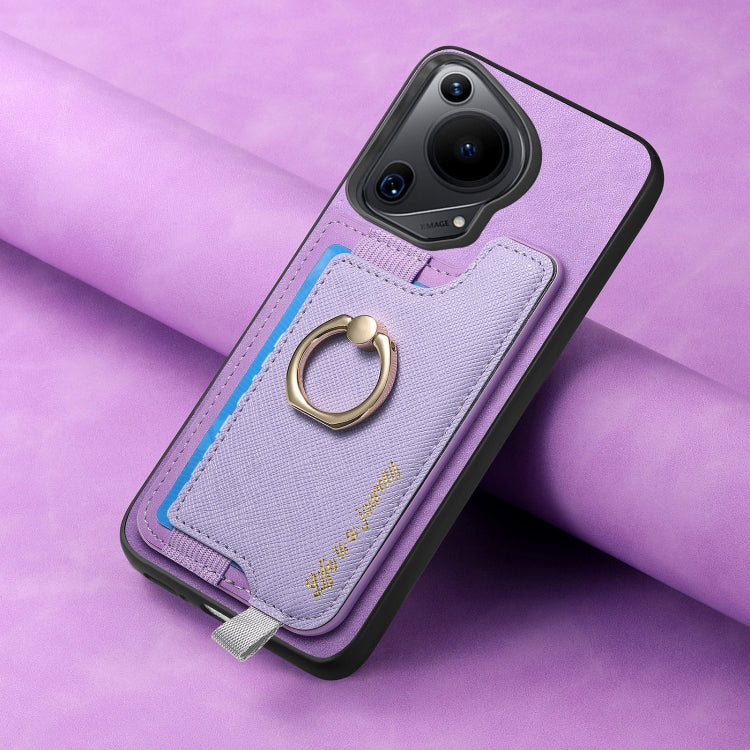 For Huawei Pura 70 Retro Magsafe Cross Leather Ring Holder Card Bag Phone Case(Purple) - Huawei Cases by PMC Jewellery | Online Shopping South Africa | PMC Jewellery | Buy Now Pay Later Mobicred