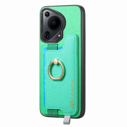 For Huawei Pura 70 Retro Magsafe Cross Leather Ring Holder Card Bag Phone Case(Green) - Huawei Cases by PMC Jewellery | Online Shopping South Africa | PMC Jewellery | Buy Now Pay Later Mobicred