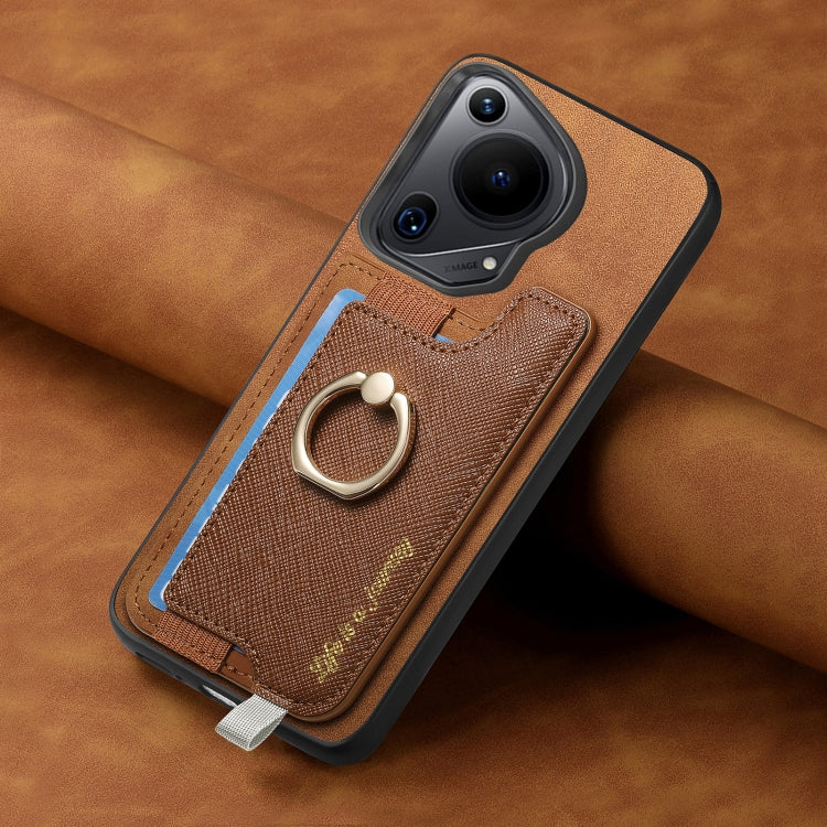 For Huawei Pura 70 Retro Magsafe Cross Leather Ring Holder Card Bag Phone Case(Brown) - Huawei Cases by PMC Jewellery | Online Shopping South Africa | PMC Jewellery | Buy Now Pay Later Mobicred