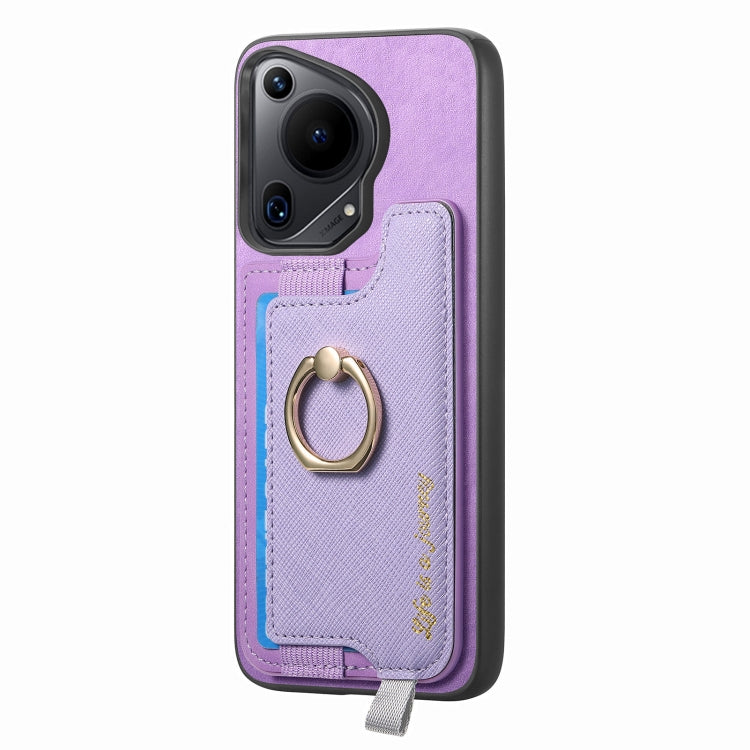 For Huawei Pura 70 Pro Retro Magsafe Cross Leather Ring Holder Card Bag Phone Case(Purple) - Huawei Cases by PMC Jewellery | Online Shopping South Africa | PMC Jewellery | Buy Now Pay Later Mobicred