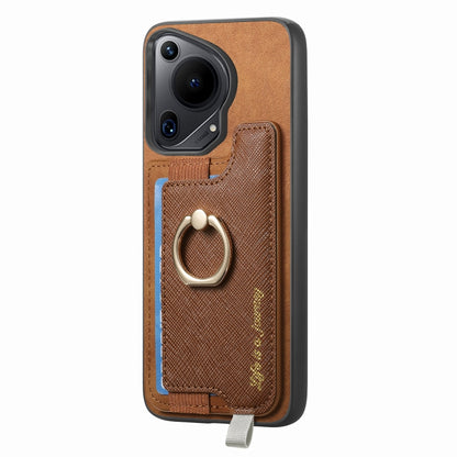 For Huawei Pura 70 Pro Retro Magsafe Cross Leather Ring Holder Card Bag Phone Case(Brown) - Huawei Cases by PMC Jewellery | Online Shopping South Africa | PMC Jewellery | Buy Now Pay Later Mobicred