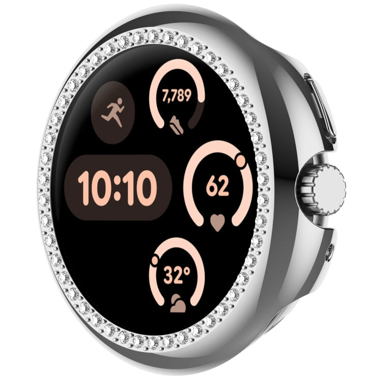 For Google Pixel Watch Diamond Electroplated PC Half Coverage Watch Protective Case(Silver) - Watch Cases by PMC TechLife | Online Shopping South Africa | PMC TechLife | Buy Now Pay Later Mobicred