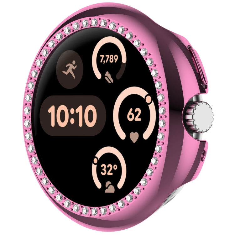 For Google Pixel Watch 3 45mm Diamond Electroplated PC Half Coverage Watch Protective Case(Pink) - Watch Cases by PMC TechLife | Online Shopping South Africa | PMC TechLife | Buy Now Pay Later Mobicred