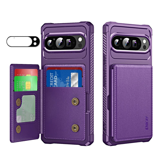 For Google Pixel 9 Pro XL ENKAY Hat-Prince Card Slot Wallet TPU Back Leather Phone Case with Lens Film(Purple) - Google Cases by ENKAY | Online Shopping South Africa | PMC Jewellery | Buy Now Pay Later Mobicred