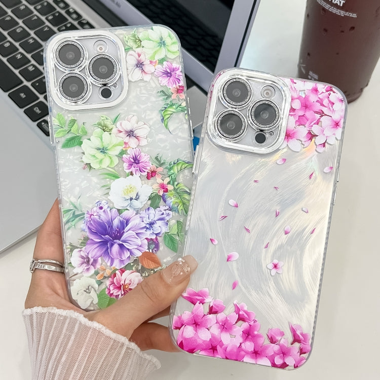 For iPhone 16e Electroplating Flowers Plants Texture TPU Phone Case(Green Plants FL5) - iPhone 16e Cases by PMC TechLife | Online Shopping South Africa | PMC TechLife | Buy Now Pay Later Mobicred
