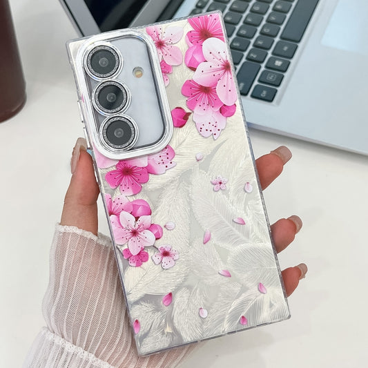 For Samsung Galaxy S25 5G Electroplating Flowers Plants Texture TPU Phone Case(Peach Blossom FL18) - Galaxy S25 5G Cases by PMC Jewellery | Online Shopping South Africa | PMC Jewellery | Buy Now Pay Later Mobicred