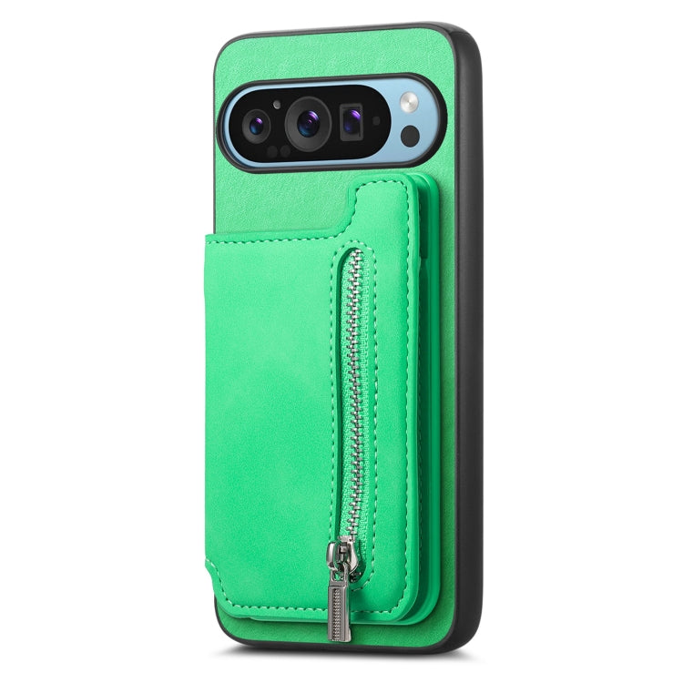 For Google Pixel 7 Retro MagSafe Zipper Wallet Card Bag Back Phone Case(Green) - Google Cases by PMC TechLife | Online Shopping South Africa | PMC TechLife | Buy Now Pay Later Mobicred