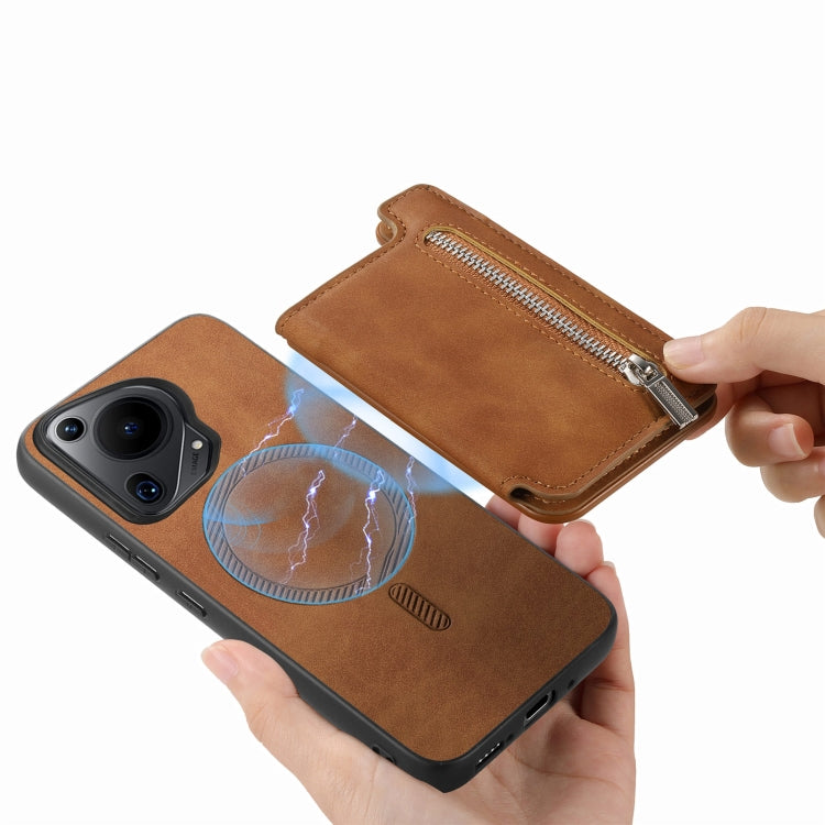 For Huawei nova 13 Pro Retro MagSafe Zipper Wallet Card Bag Back Phone Case(Brown) - Huawei Cases by PMC TechLife | Online Shopping South Africa | PMC TechLife | Buy Now Pay Later Mobicred