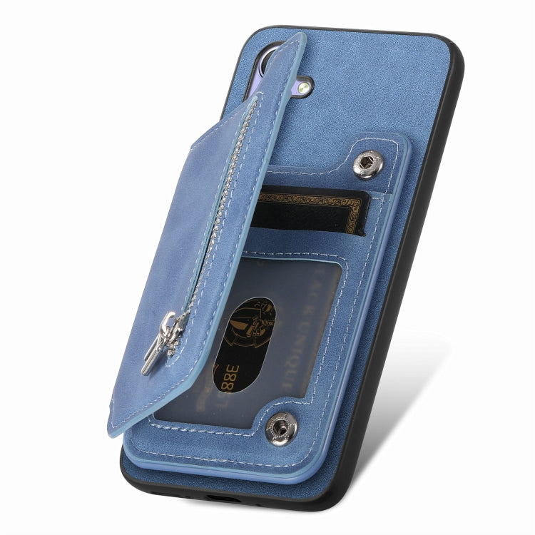 For Honor X50i+ Retro MagSafe Zipper Wallet Card Bag Back Phone Case(Blue) - Honor Cases by PMC TechLife | Online Shopping South Africa | PMC TechLife | Buy Now Pay Later Mobicred