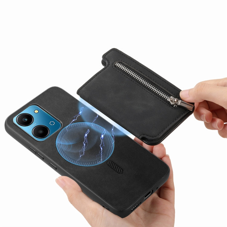 For Honor Play 50 Plus 5G Retro MagSafe Zipper Wallet Card Bag Back Phone Case(Black) - Honor Cases by PMC TechLife | Online Shopping South Africa | PMC TechLife | Buy Now Pay Later Mobicred