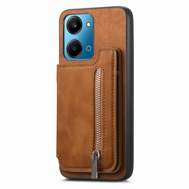 For Honor X50i Retro MagSafe Zipper Wallet Card Bag Back Phone Case(Brown) - Honor Cases by PMC TechLife | Online Shopping South Africa | PMC TechLife | Buy Now Pay Later Mobicred