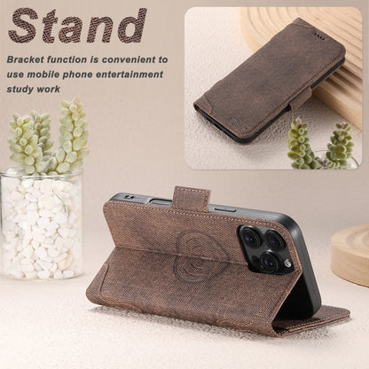 For iPhone 16 Plus Suteni J07 Multi-functional Horizontal MagSafe Denim Leather Phone Case(Brown) - iPhone 16 Plus Cases by Suteni | Online Shopping South Africa | PMC Jewellery | Buy Now Pay Later Mobicred