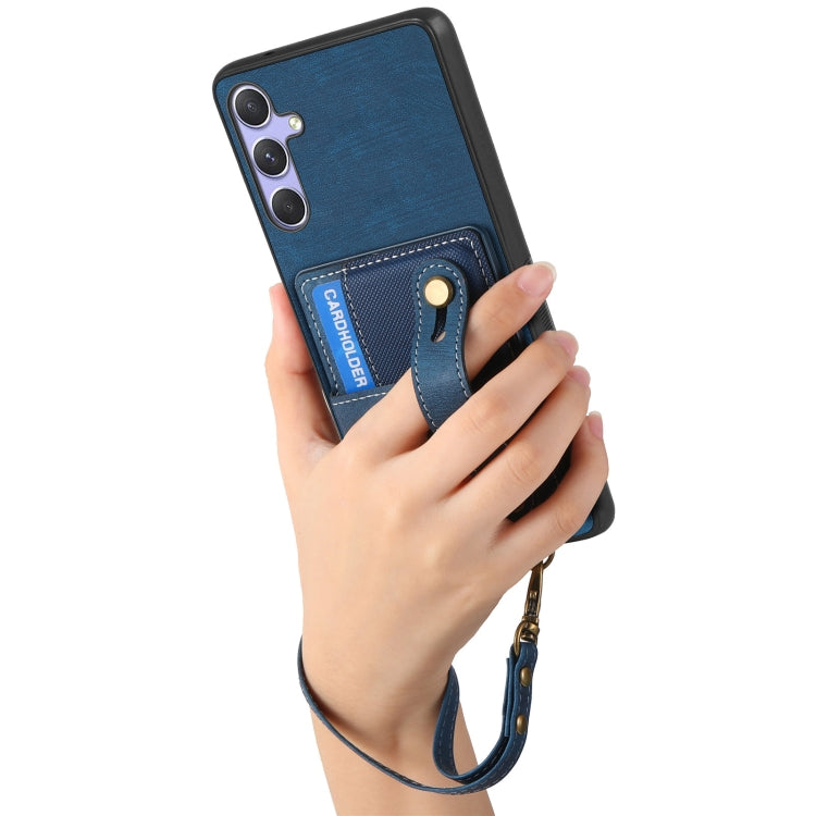 For Samsung Galaxy S25 5G Retro Cross Wristband Wallet Leather Back Phone Case(Blue) - Galaxy S25 5G Cases by PMC Jewellery | Online Shopping South Africa | PMC Jewellery | Buy Now Pay Later Mobicred