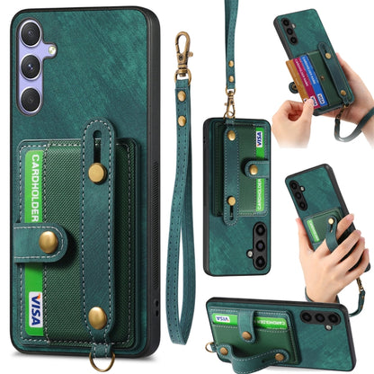 For Samsung Galaxy S25+ 5G Retro Cross Wristband Wallet Leather Back Phone Case(Green) - Galaxy S25+ 5G Cases by PMC Jewellery | Online Shopping South Africa | PMC Jewellery | Buy Now Pay Later Mobicred