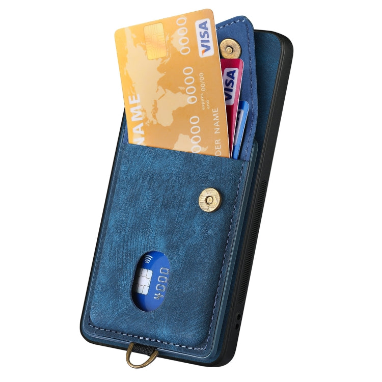 For Samsung Galaxy S25 5G Retro Card Wallet Fold Leather Phone Case with Strap(Blue) - Galaxy S25 5G Cases by PMC TechLife | Online Shopping South Africa | PMC TechLife | Buy Now Pay Later Mobicred