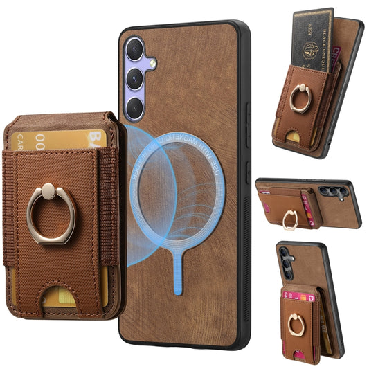 For Samsung Galaxy S25 5G Retro Splitable Magnetic Stand Card Bag Leather Phone Case(Brown) - Galaxy S25 5G Cases by PMC Jewellery | Online Shopping South Africa | PMC Jewellery | Buy Now Pay Later Mobicred