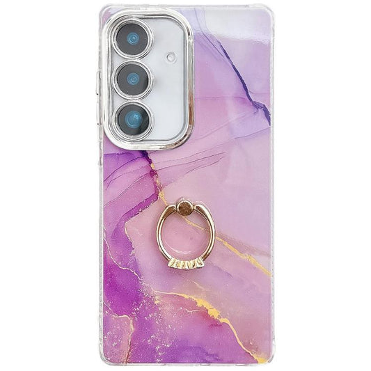 For Samsung Galaxy S25 5G Electroplated Marble Texture Ring Holder Phone Case(Gold Purple Red S15) - Galaxy S25 5G Cases by PMC Jewellery | Online Shopping South Africa | PMC Jewellery | Buy Now Pay Later Mobicred