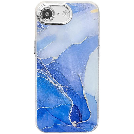 For iPhone 16e Electroplated Marble Texture Phone Case(Dark Blue M16) - iPhone 16e Cases by PMC Jewellery | Online Shopping South Africa | PMC Jewellery | Buy Now Pay Later Mobicred