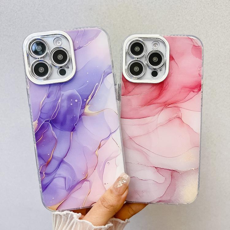 For iPhone 16e Electroplated Marble Texture Phone Case(Light Blue M5) - iPhone 16e Cases by PMC TechLife | Online Shopping South Africa | PMC TechLife | Buy Now Pay Later Mobicred